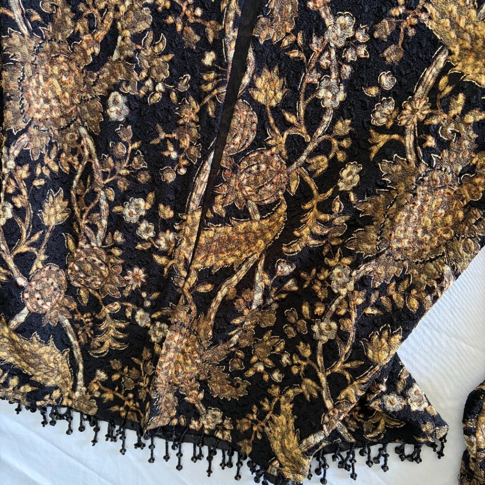 Brown‎ Metallic Floral Cardigan Beaded Fringe - Picture 2 of 3